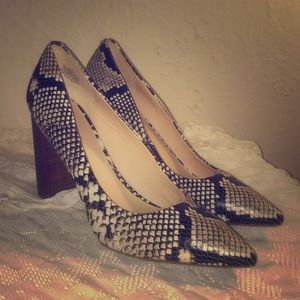 Nine West Snakeskin Block Heel Pumps